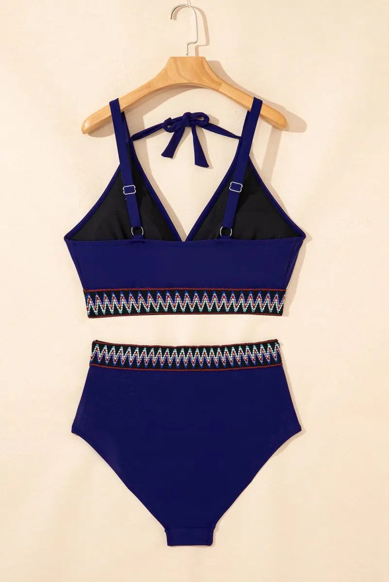 Accessories Love Salve Navy Bikini Plus Size Women's Vacation Swimsuit Embroidered Wrap Tie Detail