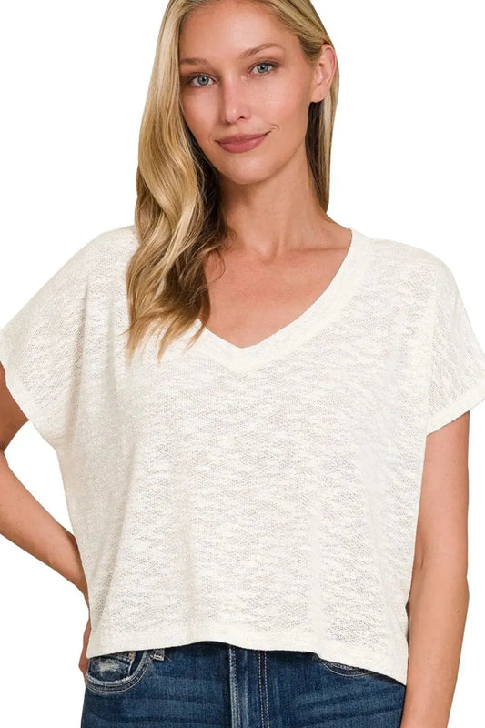 Women's V-Neck Crop Top Women's V-Neck Top - Soft & Comfy Hacci - Casual Crop Tee