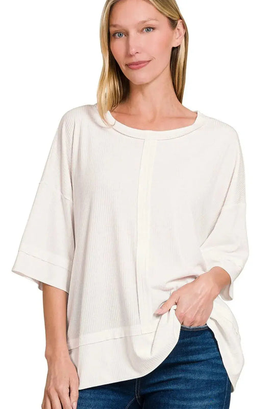 Women's T-Shirt Women's Ribbed Boat Neck Tee - Soft Casual Style