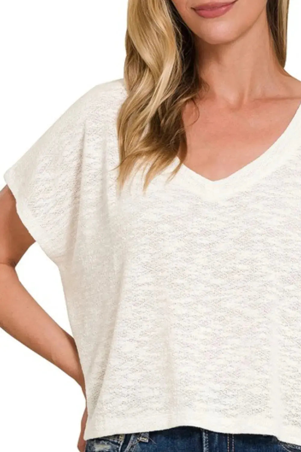 Women's V-Neck Crop Top Women's V-Neck Top - Soft & Comfy Hacci - Casual Crop Tee
