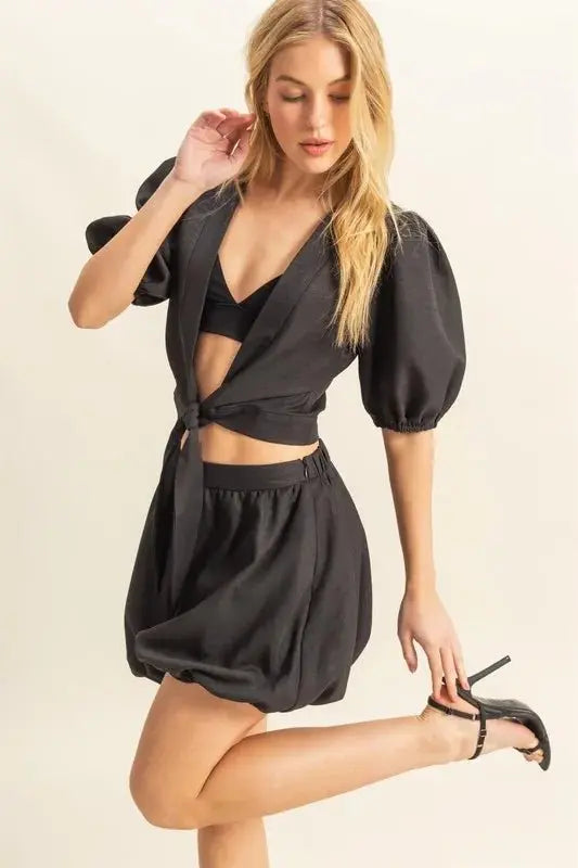 Women's Two Piece Set - Tie Front Top & Shorts - Summer Casual