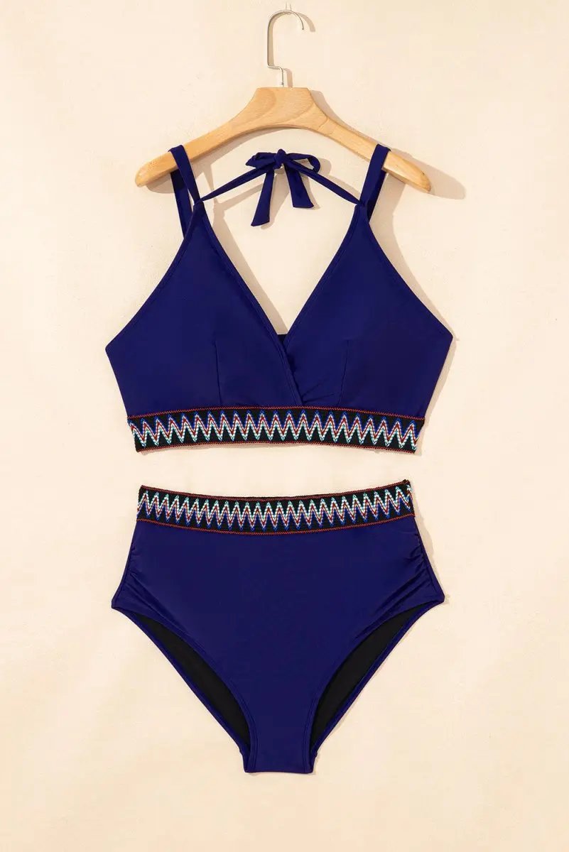 Accessories Love Salve Navy Bikini Plus Size Women's Vacation Swimsuit Embroidered Wrap Tie Detail