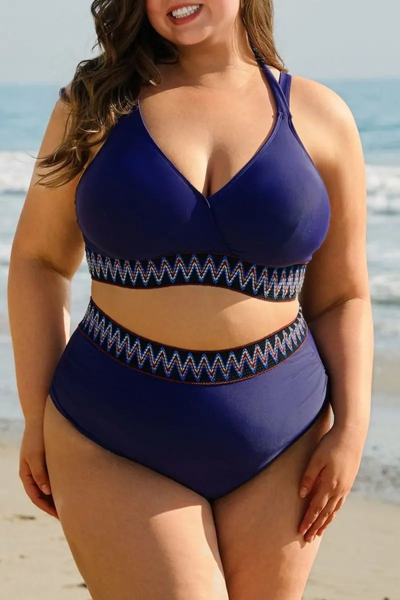 Accessories Love Salve Navy Bikini Plus Size Women's Vacation Swimsuit Embroidered Wrap Tie Detail