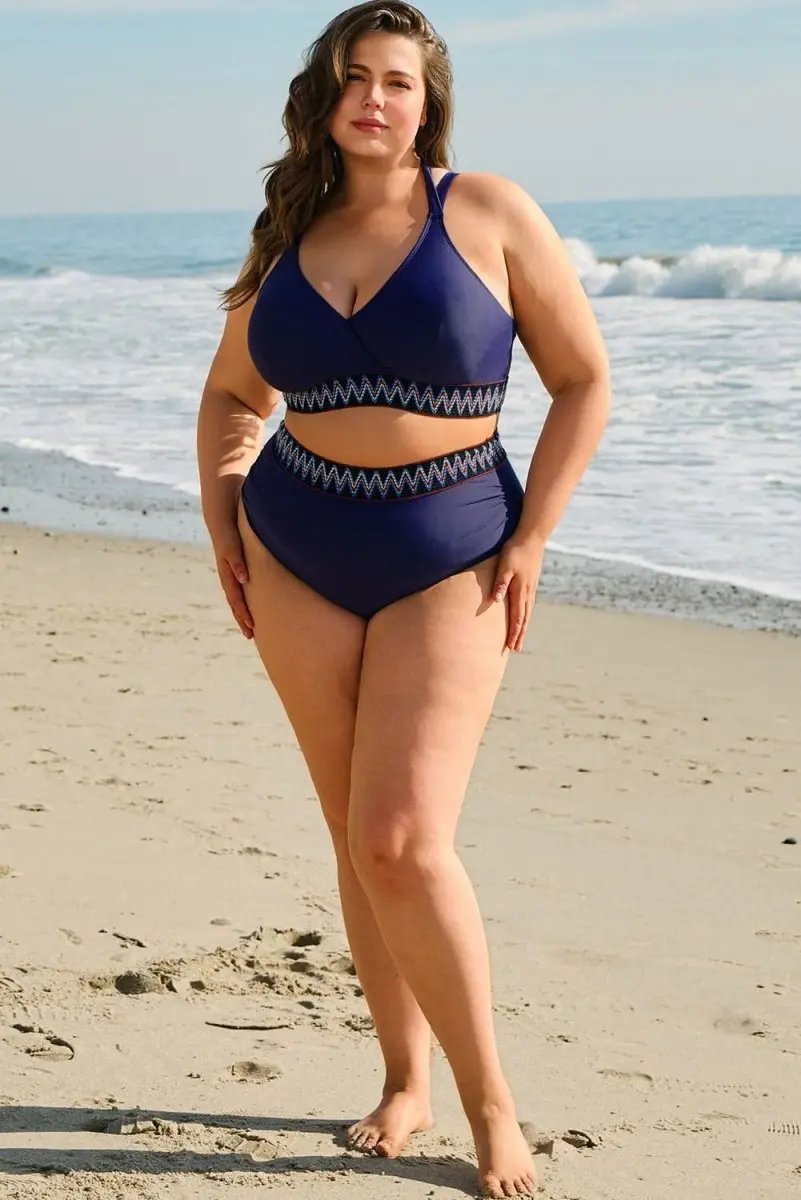 Accessories Love Salve Navy Bikini Plus Size Women's Vacation Swimsuit Embroidered Wrap Tie Detail